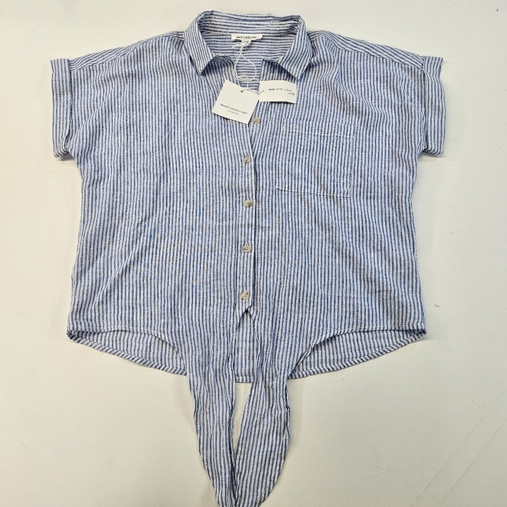 Beach Lunch Lounge Blue White Stripe Crossover Drape NWT Blouse Top Small